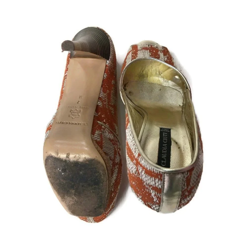 Claudia Ciuti Orange & Gold Platform Peeptoe Heels